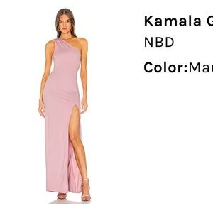 NBD pale pink floor length dress with high slit